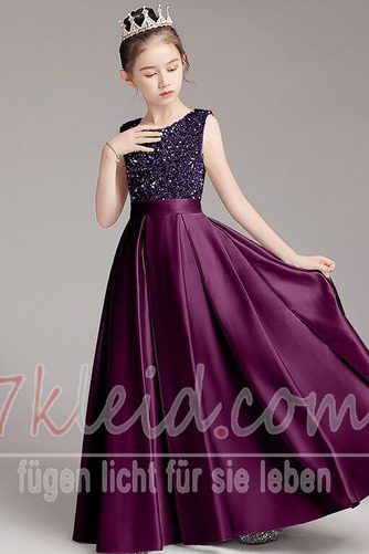 Blumenmädchenkleid Satin Herbst Drapierung Bodenlang Natürliche Taille - Seite 2