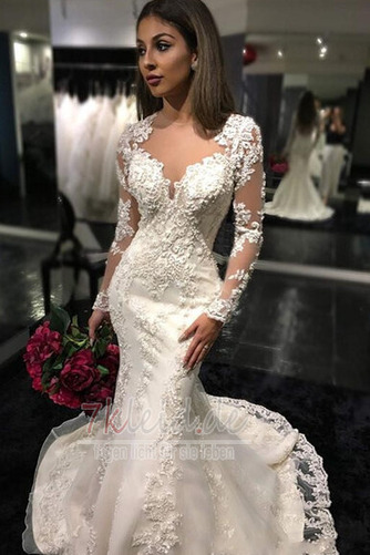 Lange Ärmel edel Tiefer V-Ausschnitt Strand Jahr 2019 Brautkleid - Seite 3