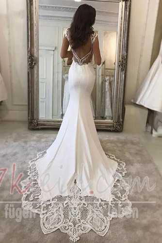 Brautkleid Applike V-Ausschnitt Natürliche Taille Rückenfrei Satin - Seite 2