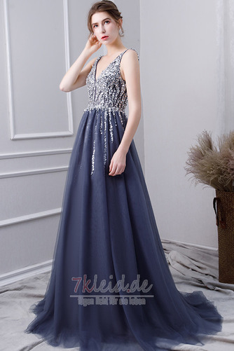 Bodenlang Elegant Natürliche Taille Ärmellos A-Linie Tüll Ballkleid - Seite 3