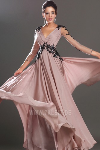 Perlen Pink Durchsichtige Ärmel Elegant Falte Mieder Spitze Abendkleid - Seite 4