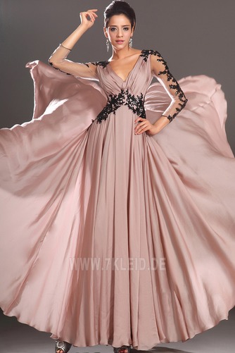 Perlen Pink Durchsichtige Ärmel Elegant Falte Mieder Spitze Abendkleid - Seite 5