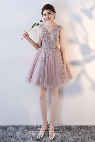 Natürliche Taille V-Ausschnitt Rosendekor Glamouröse A-Linie Sommer Brautjungfernkleid - Seite 1