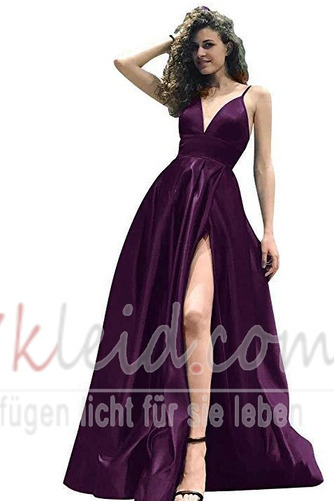 Natürliche Taille Satin Bodenlang Ärmellos V-Ausschnitt Sexy Abendkleid - Seite 2