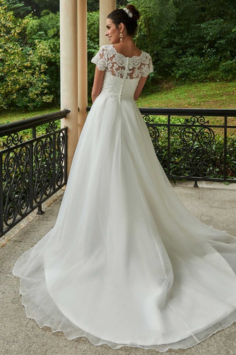 Gericht Schleppe Organza Natürliche Taille Bördeln Kirche Brautkleid - Seite 4