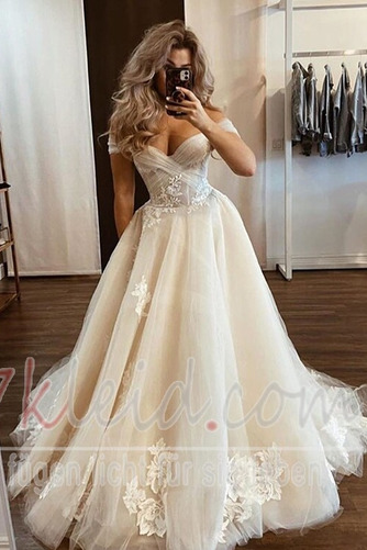 Brautkleid Applike Kurze Ärmel Reißverschluss Natürliche Taille - Seite 1