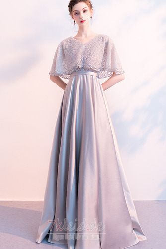 Kurze Ärmel Natürliche Taille Satin Konservativ A-Linie Abendkleid - Seite 4