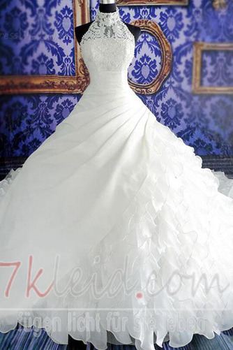 Hoher Kragen Reißverschluss Kristall Ärmellos A-Linie Brautkleid - Seite 1