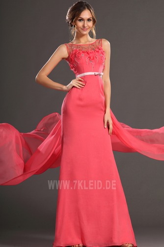 Durchsichtige Ärmellos Bateau Natürliche Taille Kirsche Chiffon Ballkleid - Seite 1