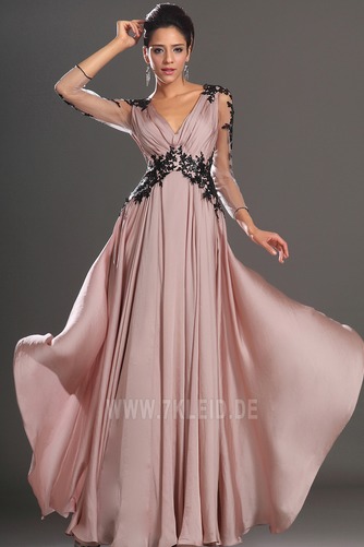 Perlen Pink Durchsichtige Ärmel Elegant Falte Mieder Spitze Abendkleid - Seite 1