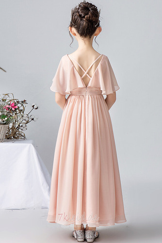 Elegant Sommer Knöchellang Chiffon Falte Mieder A-Linie Blumenmädchenkleid - Seite 2