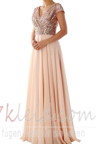 Abendkleid Reißverschluss A-Linie Winter Chiffon Drapierung Kurze Ärmel - Seite 1