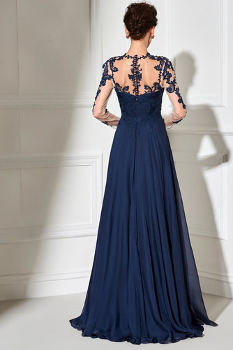 Durchsichtige Rücken Bateau Knopf Lange Ärmel Elegant Chiffon Abendkleid - Seite 2