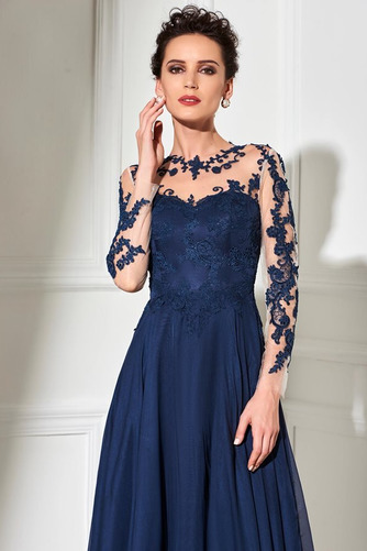 Durchsichtige Rücken Bateau Knopf Lange Ärmel Elegant Chiffon Abendkleid - Seite 5