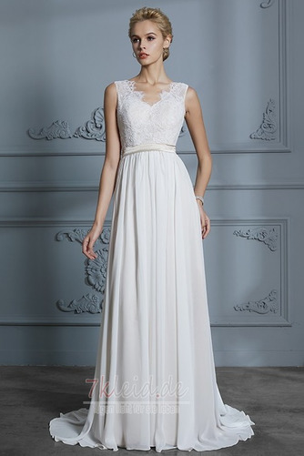 Kapelle Schleppe V-Ausschnitt Knopf Mittelgröße Chiffon Rückenfrei Brautkleid - Seite 4