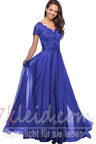 Abendkleid Chiffon Kurze Ärmel Schick Umgedrehtes Dreieck V-Ausschnitt - Seite 1