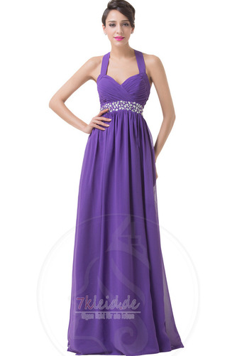 Nackenband Elegant Plissiert Frühling A-Linie Chiffon Abendkleid - Seite 1