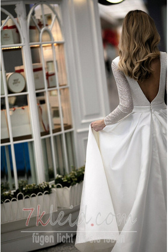 Brautkleid Satin Sweep Zug Halle Tiefer V-Ausschnitt Reißverschluss - Seite 3