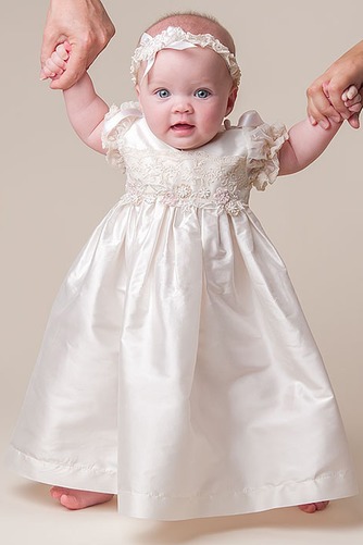 Hoch Überdachte Petite Typ Prinzessin Sweep Zug Juwel Kurze Ärmel Taufe Kleid - Seite 1