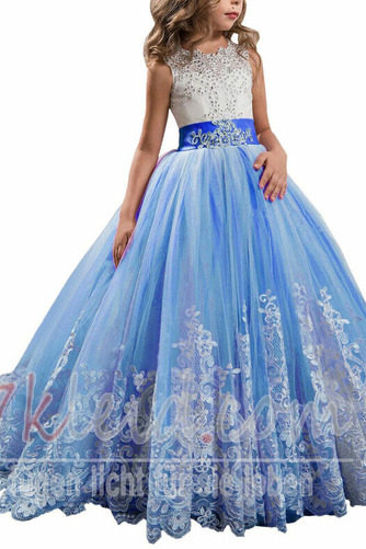 Juwel bandage Mittelgröße Spitzen-Overlay Ärmellos Tüll Blumenmädchenkleid - Seite 8