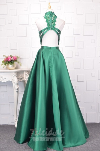 Ballkleid Vintage Hoher Kragen Satin Spitzen-Overlay A-Linie - Seite 2