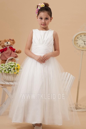 Knöchellang Romantisch Natürliche Taille Satin Reißverschluss Blumenmädchenkleid - Seite 1