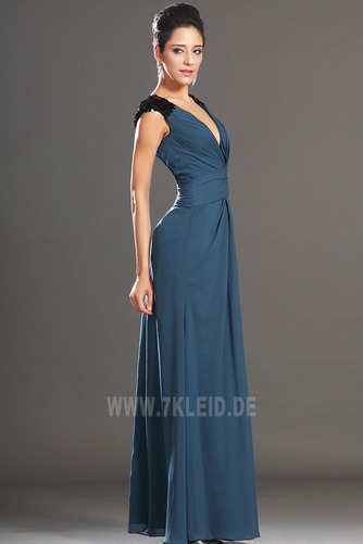 Tiefe Taille V-Ausschnitt Elegant Teal Lange Sommer Abendkleid - Seite 5