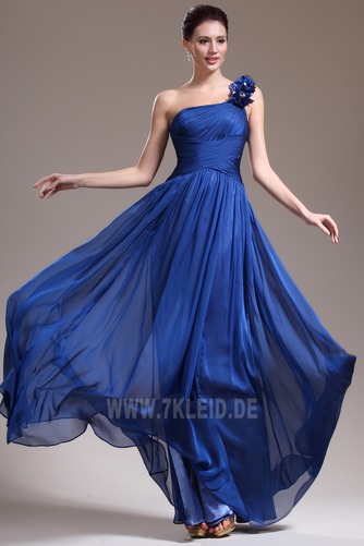 Rosendekor Dunkelblau Plissiert Tiefe Taille Chiffon Abendkleid - Seite 1