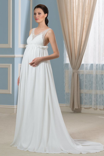 V-Ausschnitt Gericht Schleppe Luxus Bördeln Chiffon Empire Brautkleid - Seite 3