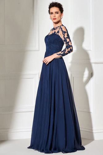 Durchsichtige Rücken Bateau Knopf Lange Ärmel Elegant Chiffon Abendkleid - Seite 4