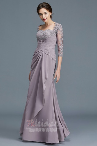 Natürliche Taille 3/4 Länge Ärmel Reißverschluss A-Linie Plissiert Brautmutterkleid - Seite 4