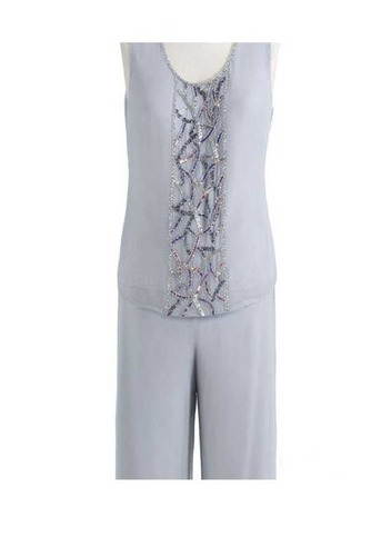 Chiffon Schick Knöchellang Hufeisen Ausschnitt T-Shirt Hosenanzug Kleid - Seite 4