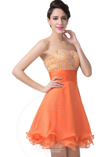 Rücken Schnürung Knielang Natürliche Taille edel Chiffon Cocktailkleid - Seite 5