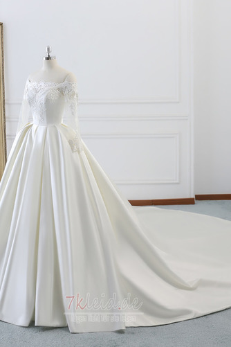 Formell Natürliche Taille Satin Lange Ärmel A-Linie Brautkleid - Seite 4