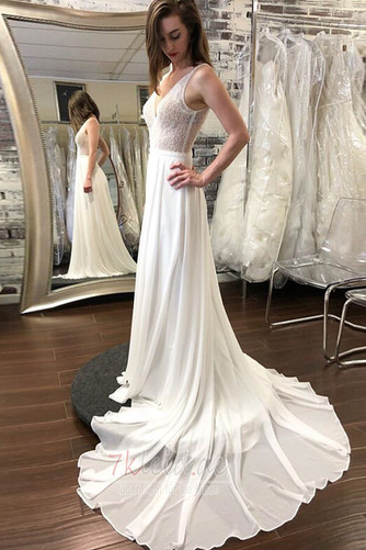 Brautkleid Schlicht Strand Tiefer V-Ausschnitt Sommer Natürliche Taille - Seite 1