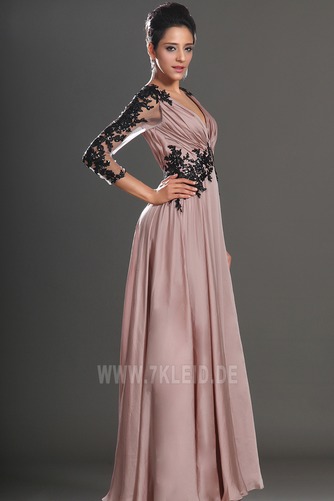 Perlen Pink Durchsichtige Ärmel Elegant Falte Mieder Spitze Abendkleid - Seite 6