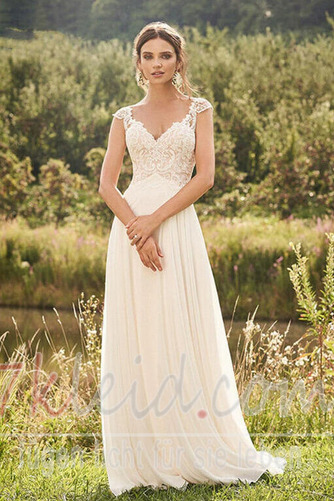 Brautkleid Chiffon Ärmellos Strand Natürliche Taille Sommer V-Ausschnitt - Seite 1