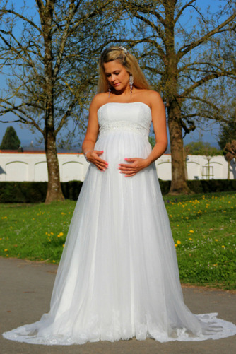 Brautkleid Trägerlos Ärmellos Empire Taille Sweep Zug Drapierung - Seite 4