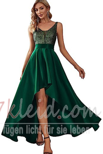 Ballkleid Jahr 2023 V-Ausschnitt Asymmetrisch Elastischer Satin - Seite 3