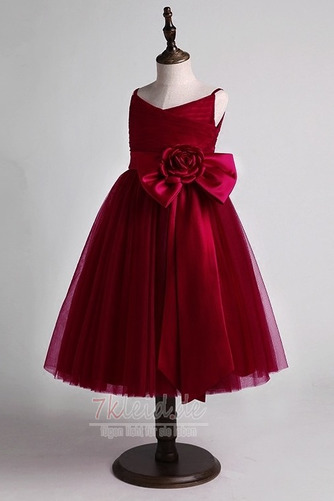 Natürliche Taille Satin Spaghettiträger Mittelgröße Reißverschluss Blumenmädchenkleid - Seite 6