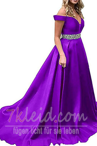 A-Linie Satin Gekappte Ärmel Lange Bördeln Jahr 2019 Ballkleid - Seite 9