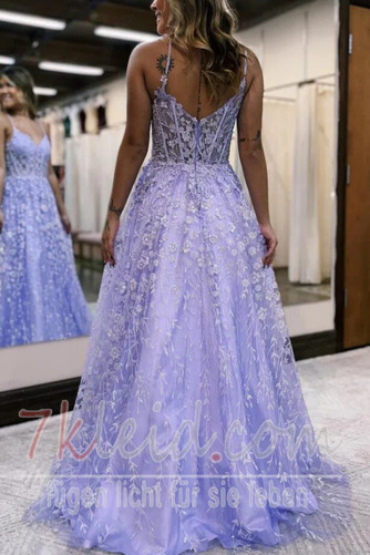 Abendkleid Spitze Sommer Lange Tiefer V-Ausschnitt Natürliche Taille - Seite 3