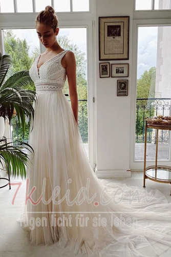 Brautkleid A-Linie Sexy Outdoor Reißverschluss Watteau Schleppe - Seite 1