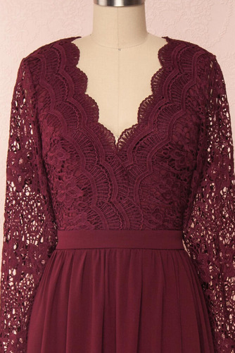 Abendkleid Spitze Durchsichtige Ärmel A-Linie Lange Ärmel Rückenfrei - Seite 8