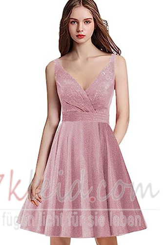 Cocktailkleid A-Linie Knielang Natürliche Taille Mittelgröße V-Ausschnitt - Seite 3