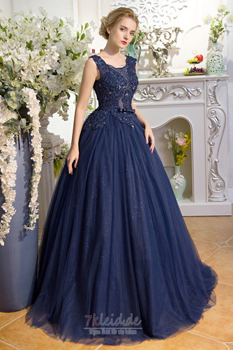 Natürliche Taille Spitzen-Overlay Applike Ärmellos Formell Ballkleid - Seite 3