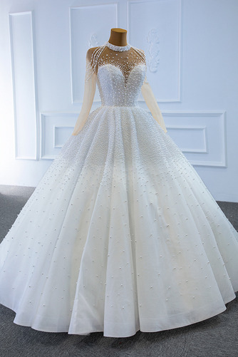Brautkleid Perle Durchsichtige Ärmel Juwel Bodenlang Mittelgröße - Seite 3