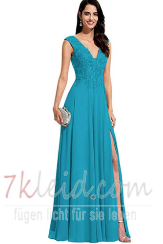 Abendkleid Chiffon Ärmellos Bodenlang Jahr 2023 Oberschenkel-Hoch Geschlitzt - Seite 1