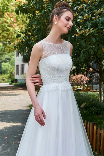 Spitze Natürliche Taille Ärmellos Drapierung Strand Brautkleid - Seite 4