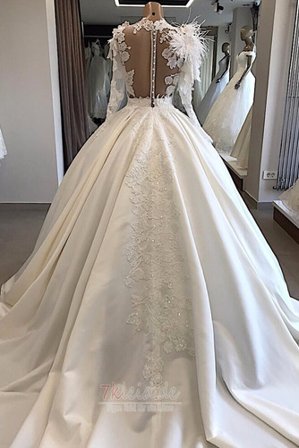 Brautkleid Satin Formell Jahr 2019 Sittsame Durchsichtige Ärmel - Seite 2